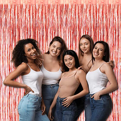 4 Pack Rose Gold Foil Fringe Curtain Backdrop, 3.28Ft x 8.2Ft Metallic Tinsel Foil Fringe Streamers Curtains for Party, - color: Rose Gold
