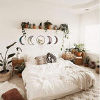 Scandinavian Decor 5-Piece Acrylic Wall Decor - Wooden Moon Phase Mirror, Bohemian Design for Living Room, Bedroom - Beige