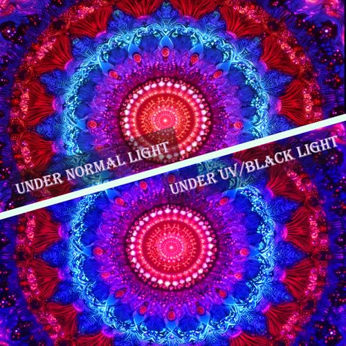 Manicer Blacklight Mandala Tapestry - UV Reactive Bohemian Red Blue Purple Floral Colorful Wall Hanging, Glow in the Dark Aesthetic Boho Wall Art Decor for Bedroom, Living Room, Dorm - 51.2" x 59.1" - color: Blue