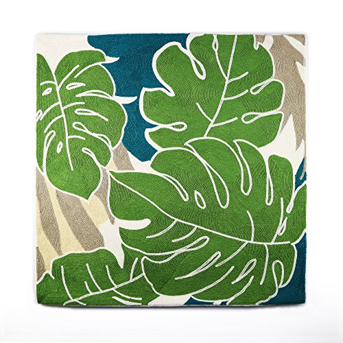 Embroidery Throw Pillow Cover Tropical Leaves 18x18 Inches Decorative Floor Pillow Cover for Couch 100% Cotton Cushion Cover Pillow Case Full Size Monstera Leaf Embroidered, Green, 1 Piece - color: Green 4 Mc