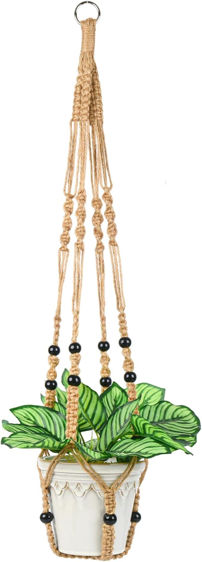 BB FUN HOUSE Plant Hanger Indoor Hanging Planter Basket with Wood Beads Decorative Flower Pot Holder No Tassels for Indoor Outdoor Boho Home Decor 35 Inch (POTS NOT Included)