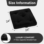 Floor Pillow, 24x24 Tufted Floor Cushion for Adults, Square Large Meditation Cushion Pillow, Black Corduroy Sitting with Handle, Yoga Seating for Tatami, 1Pack
