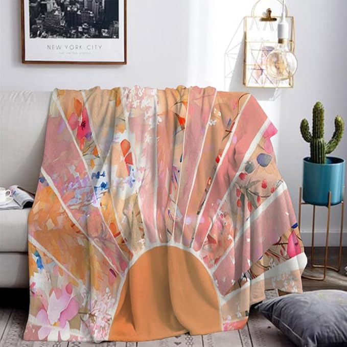 Orange Boho Sun Throw Blanket 50Wx60H Inch Bohemian Minimalist Art Boys Girls Abstract Colorful Flower Aesthetic Blankets Warm Fuzzy Throw Blanket for Sofa Bed Throws Birthday Presents