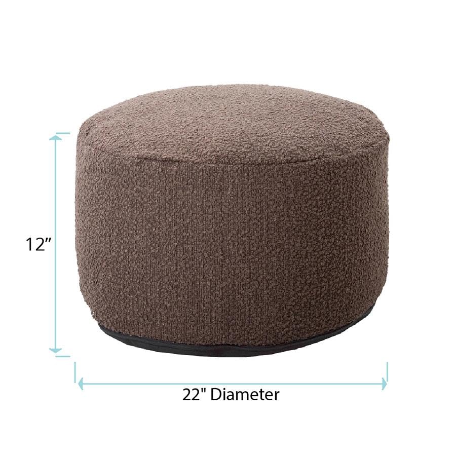 Howard Elliott Collection Barbet Round Foot Pouf Ottoman with Removable Zipper Cover, Woven Polyester Fabric Filled with Fiber and EPS Beads for Footrest or Extra Seating, 22x22x15 Inch, Chocolate - color: Brown