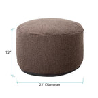 Howard Elliott Collection Barbet Round Foot Pouf Ottoman with Removable Zipper Cover, Woven Polyester Fabric Filled with Fiber and EPS Beads for Footrest or Extra Seating, 22x22x15 Inch, Chocolate - color: Brown