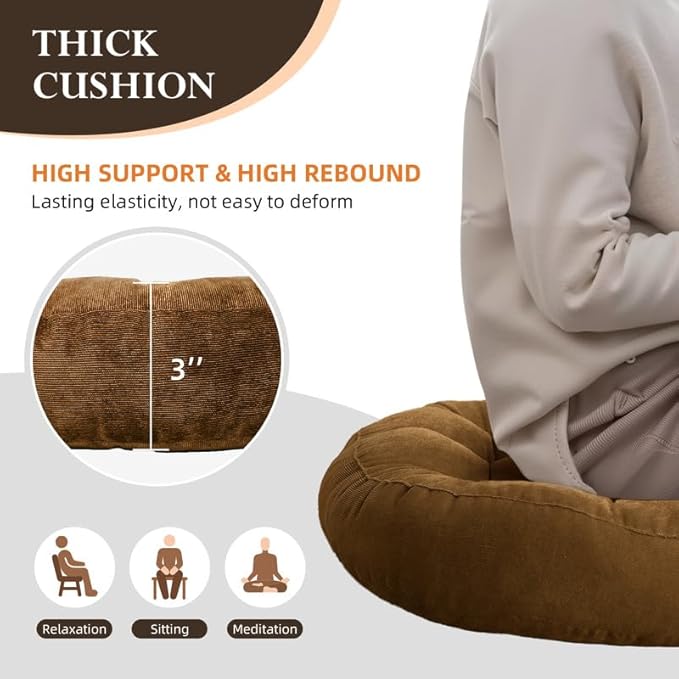 Meditation Floor Pillow Set of 2 Large Round Floor Cushions for Adults Tufted Corduroy Floor Seat Pillows Cushion for Living Room Tatami Yoga,Grass Green 22x22 Inch