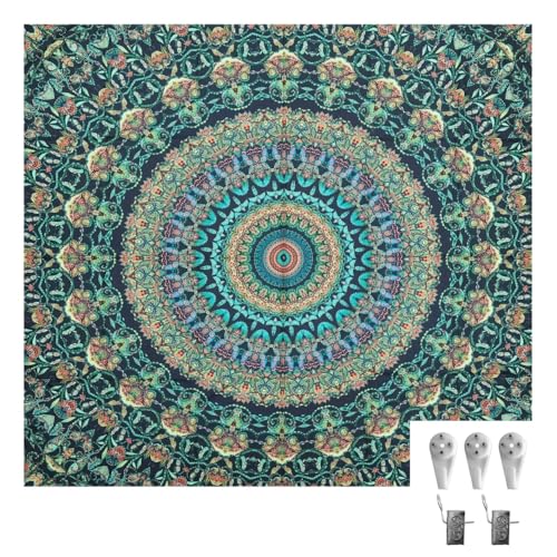 Hopodix Green Peacock Mandala Wall Tapestry, Bohemian Wall Hanging for Bedroom Living Room Dorm Decor，59.06×51.18 inches - size: 60"L x 36"W