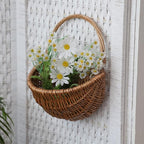 Wall Hanging Basket, Woven Wicker Decorative Plants Flowers Basket for Porch Garden Farmhouse Kitchen (Semiround)