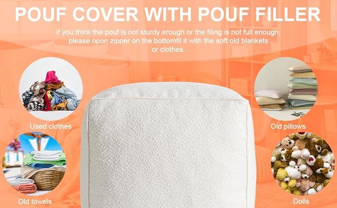 Pouf Ottoman Stuffed Modern Foam Filled Foot Rest Poufs for Living Room Chair Decorative 20 X 15 Inches Boho Relax Stool Floor Poufs Foot Rest for Living Room,Beige