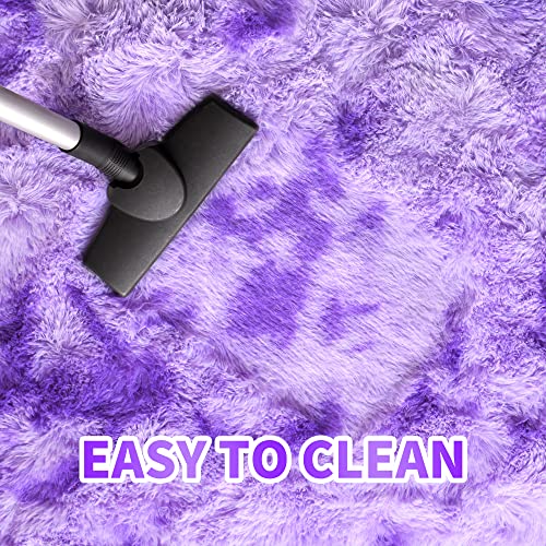 junovo Ultra Soft Washable Shaggy Rug - Non-Slip Oval Carpet for Nursery, Kids Bedroom & Home Decor (2.6x5.3ft Tie-Dye Purple) | Plush Fluffy Floor Mat for Cozy Living Spaces - color: Tie-dye Purple, size: 2.6' x 5.3'