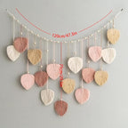 M MANUAL Macrame Leaves Wall Hanging 47.3x29.5Inch Large Chic Feather Boho Macrame Wall Decor Leaf Hanging Photo Display Handmade Woven Wall Art 16pcs Leaf Tapestry - Pink