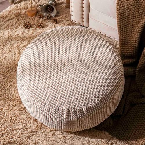 SUTAVIA Pouf Ottoman Cover Unstuffed Pouf Seat Decorative Soft Storage Bean Bag 20x20x8 Inches Square Floor Footrest for Living Room Bedroom (Cream, Round) - color: Cream
