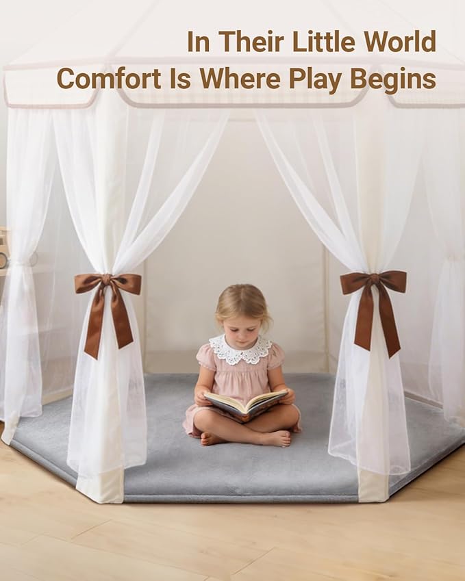 Thick Hexagon Playpen Mat,65x56 Inch Baby Play Mat for Floor,Soft Support & Plush Feel Foam Mats Play Tent Mats for Infant,Kids,and Toddler Crawling,Non-Slip Back for Indoor Playhouses(Light Grey)