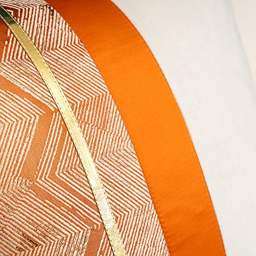 Alerfa 12 x 20 Inch Orange White Geometric Striped Gold Leather Patchwork Velvet Cushion Case Luxury Modern Lumbar Throw Pillow Cover Decorative Pillow for Couch Sofa Living Room Bedroom Car - color: Orange, size: 20" x 12" (Pack of 1)