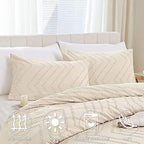 Nanko Pillow Case/Pillow Shams Queen Set of 2, Beige Cream Tan Tufted Jacquard Boho Soft Shabby Chic Microfiber Pillow Covers, for Home Hotel Bed, Farmhouse Modern for Men and Women, 20 x 30 inch