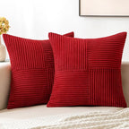 MIULEE Christmas Red Decorative Throw Pillow Covers 18x18 Inch for Couch Bed Sofa Pack of 2 Boho Farmhouse Throw Pillows Soft Cross Corduroy Patchwork Textured Cushion Cases