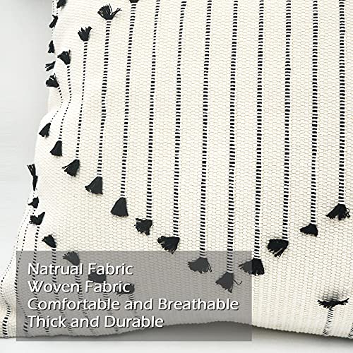 LIGICKY Decorative Boho Tassel Throw Pillow Covers for Couch Sofa Bedroom Living Room Home Decoration Diamond Square Woven Cotton Cushion Cover Modern Black and White Pillow Cases, 18 x 18 Inch - color: Black and Off White (Big Diamond), size: 18" x 18" (