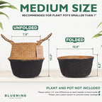 Blueming Home Wicker Plant Basket – Medium Seagrass Planter Pot for Faux Olive Trees or Houseplants, Decorative Woven Black Bottom Wicker Planter for Living Room, Shelf, or Entryway