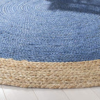 SAFAVIEH Area Rug 3' Round - Natural Fiber Collection - Royal Blue & Natural Brown, Handmade Jute, Braided Border Design (NF801D) - color: Royal Blue/Natural, size: 3' (Round)