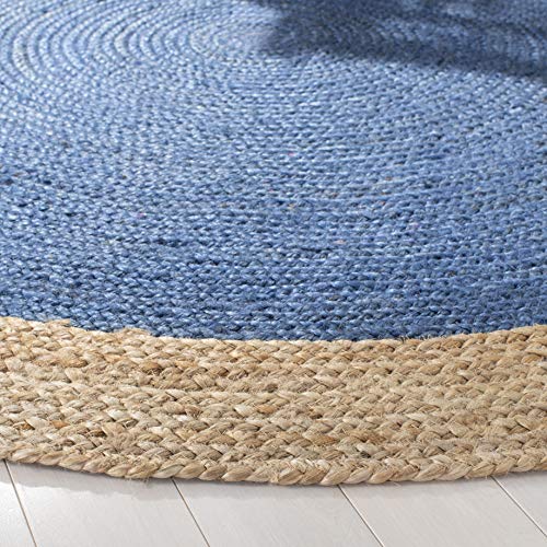 SAFAVIEH Area Rug 3' Round - Natural Fiber Collection - Royal Blue & Natural Brown, Handmade Jute, Braided Border Design (NF801D) - color: Royal Blue/Natural, size: 3' (Round)