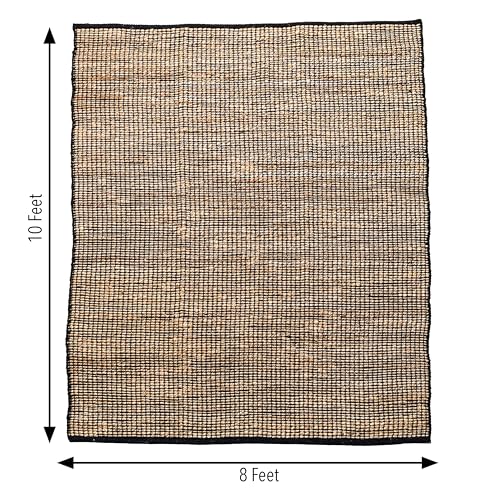 Chardin home 8x10 Jute Cotton Handwoven Area Rug | Braided Boho Farmhouse Rug in Natural Jute/Black | Rustic Vintage Floor Covering for Living Room, Bedroom, Kitchen, and Entryway - color: Natural Jute-black, size: 8' x 10' (Rectangular)