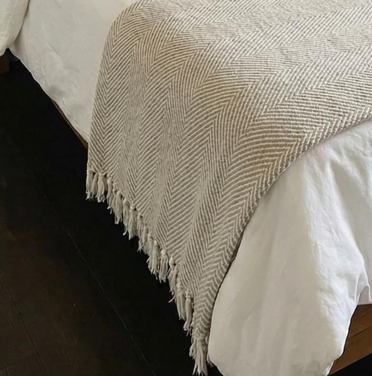 Bed Blanket, Lightweight, Cotton-Rich Blend, 100% Recycled Cotton, Twin Size (57 x 79 Inch), Textured Woven Bedding, Easycare, Breathable Layering, Summer Coverlet, Dove Beige - color: Dove Beige, size: Twin
