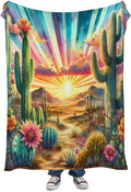 Desert Sunset Throw Blanket Cactus Fleece Throw Blanket for Sofa Couch Bed Desert Sunset Scenery Plush Blanket Ultra Soft Decor Boho Natural Theme Fuzzy Blanket Baby Soft 30"x40"