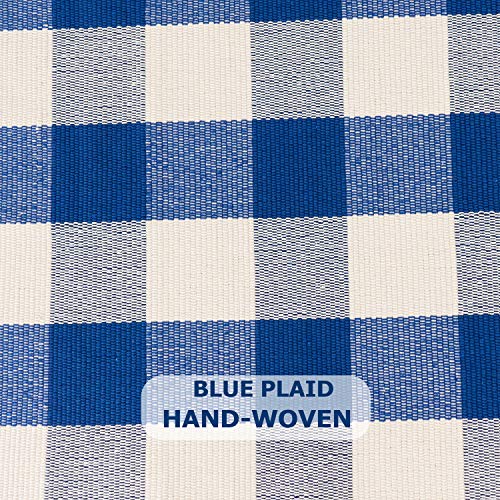 Winwinplus Buffalo Plaid Rug Outdoor Front Porch Decor Farmhouse Decor Rug, 23.6inch x 51.2inch, Blue and White Plaid - color: Blue and White Plaid, size: 23.6'' x 51.1''