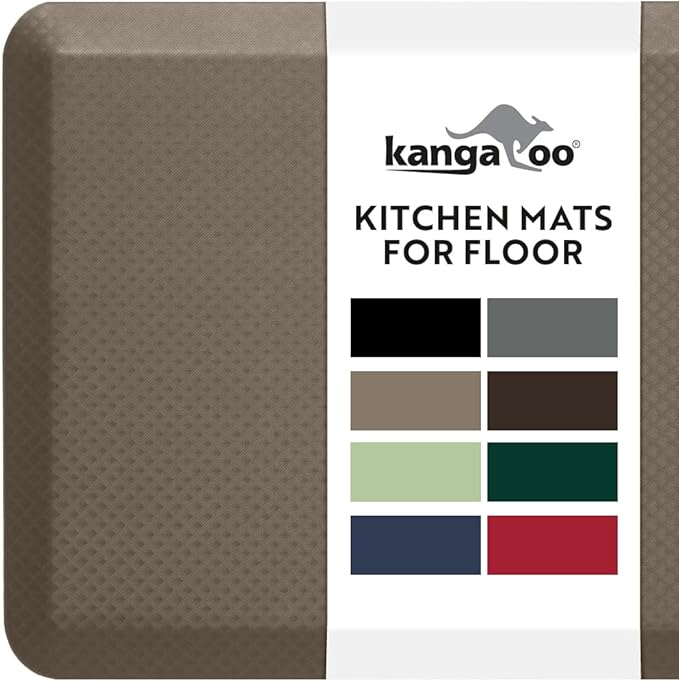 KANGAROO Thick Ergonomic Anti Fatigue Mats for Kitchen Floor, Cushioned Standing Office Desk Mat, Waterproof Scratch Resistant Topside, Supportive All Day Comfort Padded Foam Rugs, 20x32, Cappuccino