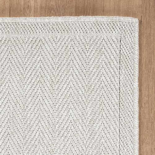 CAMILSON Indoor and Outdoor Runner Rug Off-White Herringbone Seagrass Boho Design Easy-Cleaning Non Shedding Fiber Living Room Bedroom Garden Patio and Kitchen Washable Outside Carpet Alfombras (2x7) - color: Herringbone/Bone, size: 2' x 7' (Rectangular)