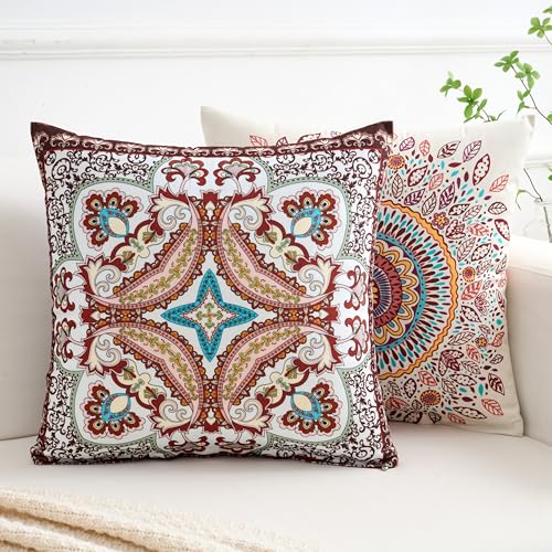 Boho Throw Pillow Covers 18X18 Inch Set of 4 Bohemian Soft Velvet Couch Pillow Cases Farmhouse Decorative Pillow Covers for Sofa Living Room Bedroom Outdoor Patio Porch - color: Bohemian Medley, size: 18" x 18" (Pack of 4)