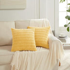 Fancy Homi 4 Packs Yellow Decorative Throw Pillow Covers 22x22 Inch for Living Room Couch Bed Sofa, Rustic Farmhouse Boho Home Decor, Soft Striped Corduroy Square Cushion Case 55x55 cm