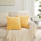 Fancy Homi 4 Packs Yellow Spring Decorative Throw Pillow Covers 16x16 Inch for Living Room Couch Bed Sofa, Rustic Farmhouse Boho Home Decor, Soft Striped Corduroy Square Cushion Case 40x40 cm