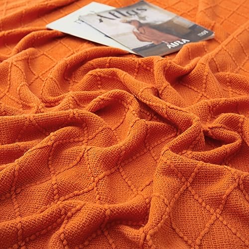 Acrylic Knitted Throw Blanket, Lightweight and Soft Cozy Decorative Woven Blanket with Tassels for Couch, Bed, Sofa, Travel, Suitable for All Seasons, 50 x 60 Inches, Orange - color: Orange