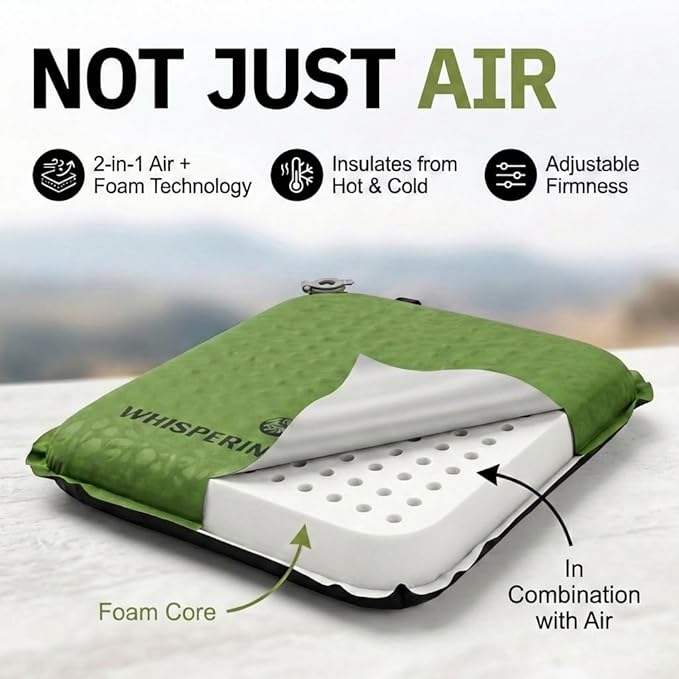 Whispering Winds Inflatable Seat Cushion - Comfortable Blow-up Foam Pad for Airplane, Travel, Stadium, Outdoors, Camping, Car & More