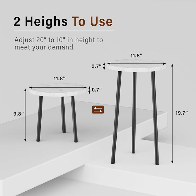 Plant Stand Indoor 2 Pack: Corner Wood 20 Inch Plant Stand Mid Century Modern Decor - Small Round Plant Table for Indoor Plants - Plant Holder for Patio Living Room Bathroom Office (White Marble)