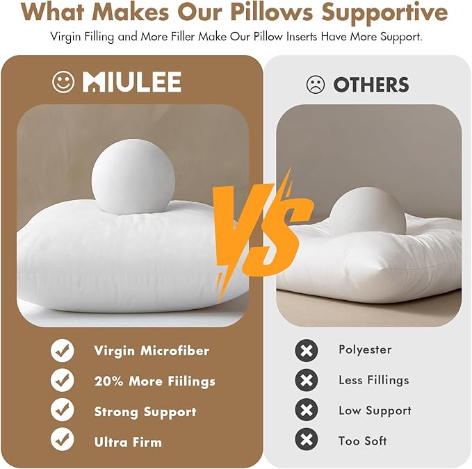 MIULEE Set of 2 Throw Pillow Inserts 20x20 Inches, 100% Virgin Filling Nonwoven Pillow Inserts for Couch Sofa Living Room