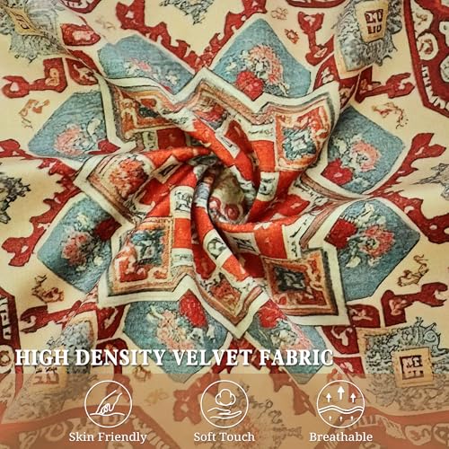 Boho Soft Velvet Throw Pillow Covers 12x20 in Vintage Persian Aztec Rug Tribal Pattern Pillowcases, Antique Ethnic Decor, Geometric Pattern Cushion Cover for Sofa Living Room, Orange, 2 Pack - color: Orange, size: 20" x 12" (Pack of 2)