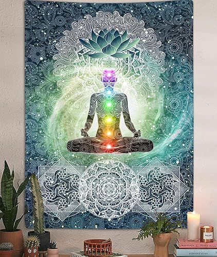 DYNH Meditation Vertical Tapestry, Yoga Decor Tapestry Wall Hanging for Bedroom, Lotus Tapestries Poster Beach Blanket College Dorm Home (40W X 60H) - size: 60"L x 40"W