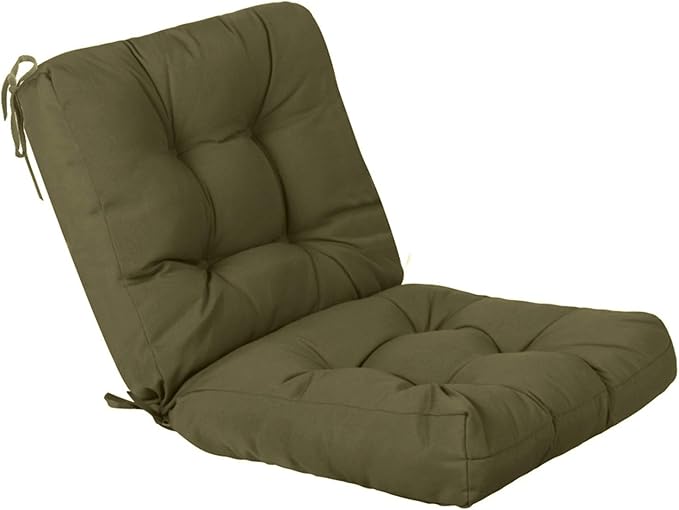 QILLOWAY Outdoor Seat/Back Chair Cushion Tufted Pillow, Spring/Summer Seasonal All Weather Replacement Cushions. (SAGE/Army Green)