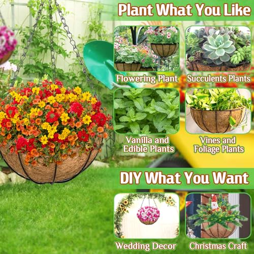 ZeeDix 3 Pack 14 Inch Hanging Baskets for Plants Outdoor Indoor, Metal Hanging Planters Flower Pots with Coco Liners Replacement, Decor Garden Flowers Vegetables Plants - color: 3 Pack, size: 14 Inch