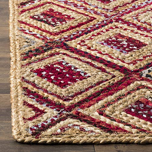 SAFAVIEH Cape Cod Collection Area Rug - 6' x 9', Natural & Red, Handmade Flat Weave Diamond Braided Jute & Denim, Ideal for High Traffic Areas in Living Room, Bedroom (CAP354B) - color: Natural/Red, size: 6' x 9' (Rectangular)