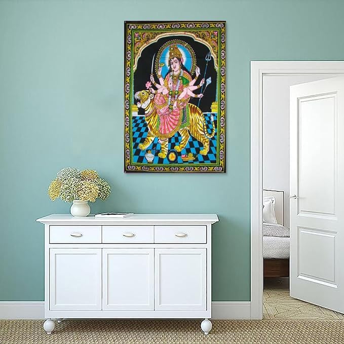 Rastogi Handicrafts Cotton Wall Hanging Indian 40" X 30" Poster Size (DURGA-G) - color: DURGA-G