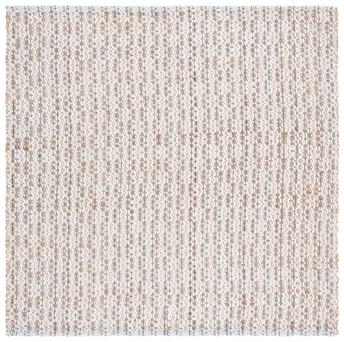 SAFAVIEH Natural Fiber Collection Area Rug - 6' Square, Natural & Light Blue, Handmade Jute & Wool, Ideal for Living Room, Bedroom, Dining Space (NFB225M) - color: Natural/Light Blue, size: 6' x 6' (Square)