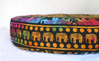 ICC Large Hippie Mandala Round Floor Pillow Cover Ottoman Pouf Cover Daybed Oversized Cotton Cushion Cover with Heavy Duty Zipper Seating Ottoman Poufs Dog-Pets Bed (Multi UP Elephant, 35" Round)