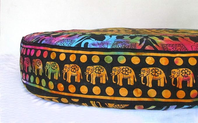 ICC Large Hippie Mandala Round Floor Pillow Cover Ottoman Pouf Cover Daybed Oversized Cotton Cushion Cover with Heavy Duty Zipper Seating Ottoman Poufs Dog-Pets Bed (Multi UP Elephant, 35" Round)