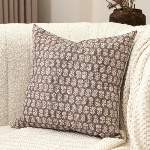 Amor Virisso Floral Pillow Covers 18x18 Couch Pillows for Living Room Farmhouse Neutral Pillow Covers Decorative Throw Pillow Covers Accent Sofa Pillows 1PC, Cognac Brown - color: Cognac Brown, size: 18" x 18" (Pack of 1)