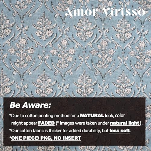Amor Virisso Floral Pillow Covers 20x20 Inch Farmhouse Block Print Pillow Cover Accent Square Neutral Modern Decorative Throw Pillow Covers for Living Room Couch Bed Sofa Chair, Light Blue - color: Light Blue, size: 20" x 20" (Pack of 1)