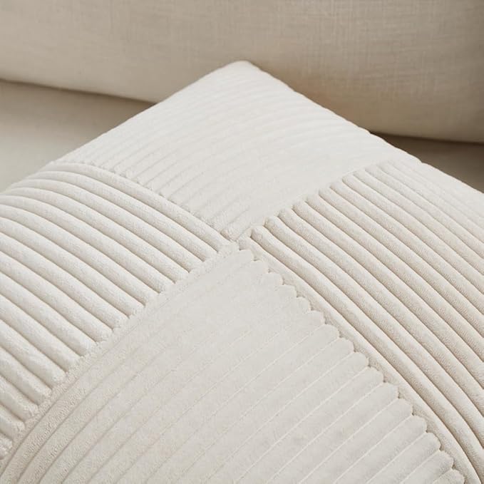Fancy Homi 2 Packs Cream Lumbar Decorative Throw Pillow Covers 20x28 Inch for Living Room Couch Bed Sofa, Rustic Farmhouse Boho Home Decor, Soft Striped Corduroy Rectangle Accent Cushion Case 50x70 cm