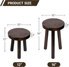Wood Plant Stand Set of 2 (16+12" Tall) - Dark Walnut Round Solid Wood Plant Stand, Side Table, or Bathroom Stool - Heavy Duty Stool for Small Spaces